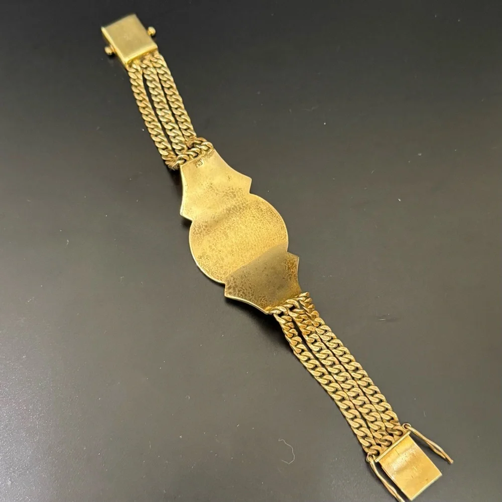 Vintage Saint Barbara Medallion Gold Triple Cuban Link Chain Religious Bracelet - Picture 10 of 16